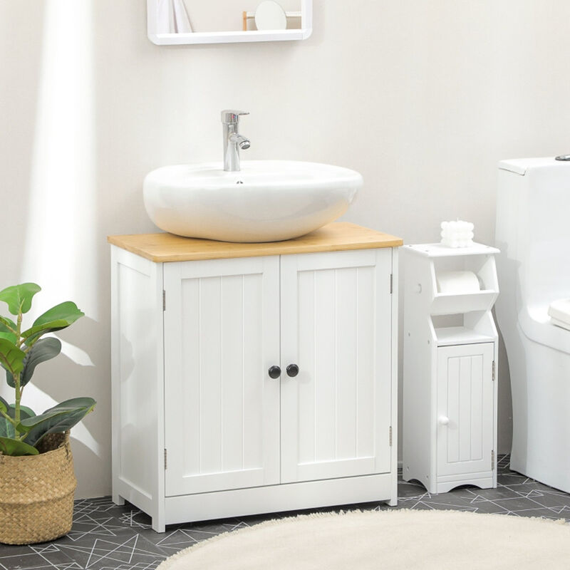 Pedestal Sink Storage Cabinet Under-Sink Organizer with Double Doors