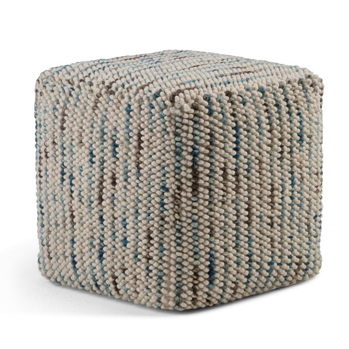 Zoey 18 inch Wide Cube Pouf in Multi-Color Wool and Cotton
