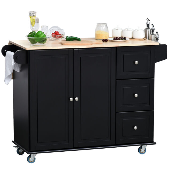 Hivvago Kitchen Cart with Drop Leaf, Drawers, and 2-Door Storage