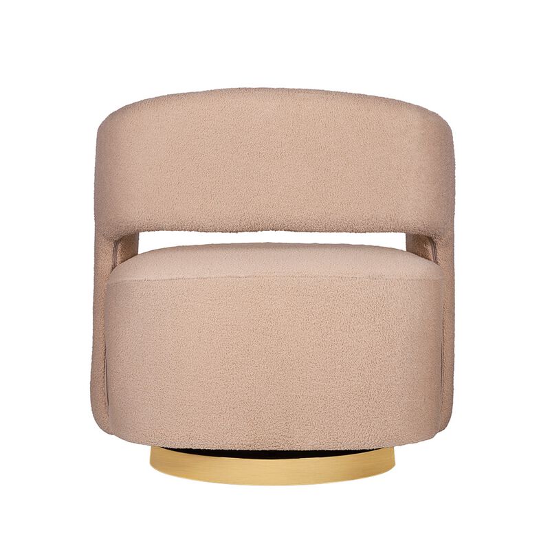 Xion 30 Inch Swivel Accent Chair, Brown Fabric Upholstery, Gold Iron Base