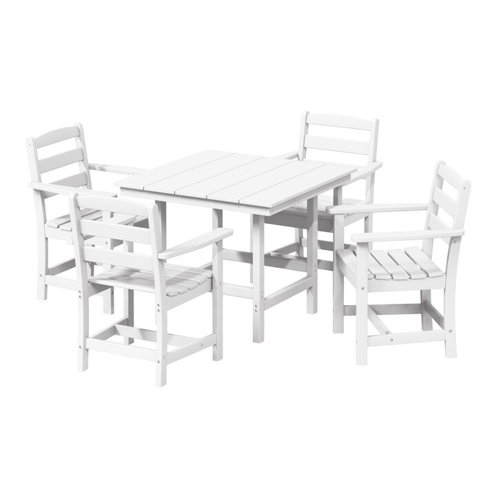 WestinTrends 5-Piece HDPE Outdoor Square Patio Dining Table Set with Armchairs