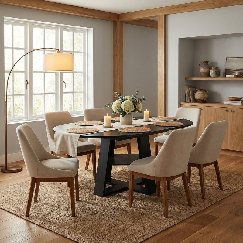 Extendable Round Dining Table for 4-8 People with Storage Shelf image number 8