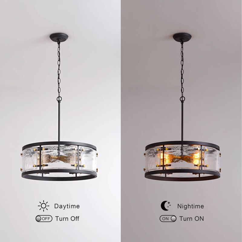 Emma Black 5-light Water Textured Glass Drum Pendant Chandelier image number 5