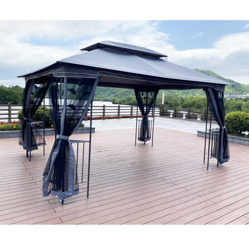 Ventilated Double Roof Gazebo with Mosquito Net, Outdoor Patio Tent for Backyard