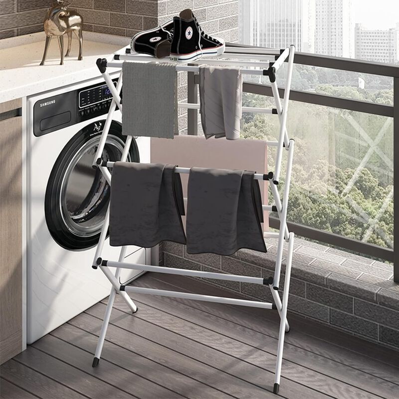 StarNight - Foldable Vertical Laundry Drying Rack, 23.6" x 13.75" x 41.3", White