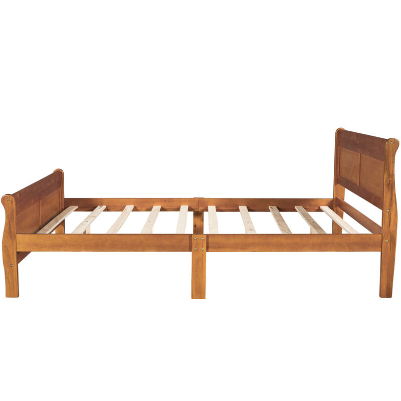 Whisen Wood Platform Bed Frame with Sleigh Design, Headboard, Footboard, and Sturdy Slat Support