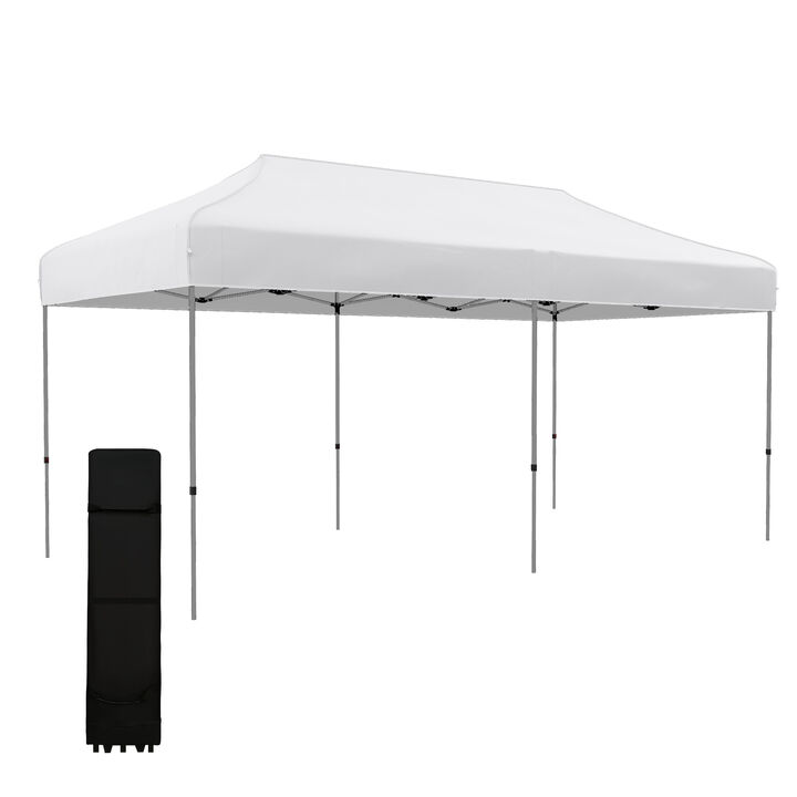 Outsunny 10' x 20' Pop Up Canopy Tent, Instant Sun Shelter with 3-Level Adjustable Height, Easy up Outdoor Tent for Parties with Wheeled Carry Bag for Garden, Patio, White