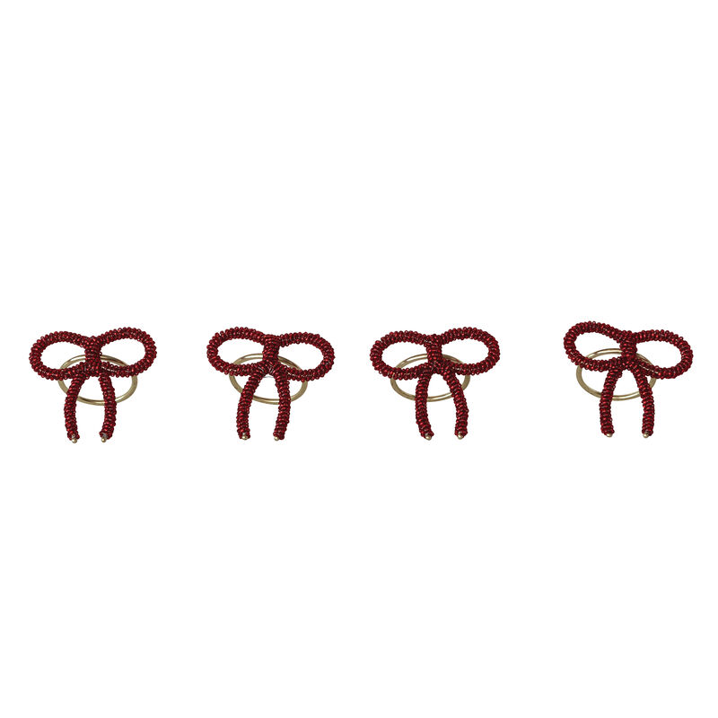 Beaded Glass & Iron Bow Napkin Rings, Red & Gold image number 0