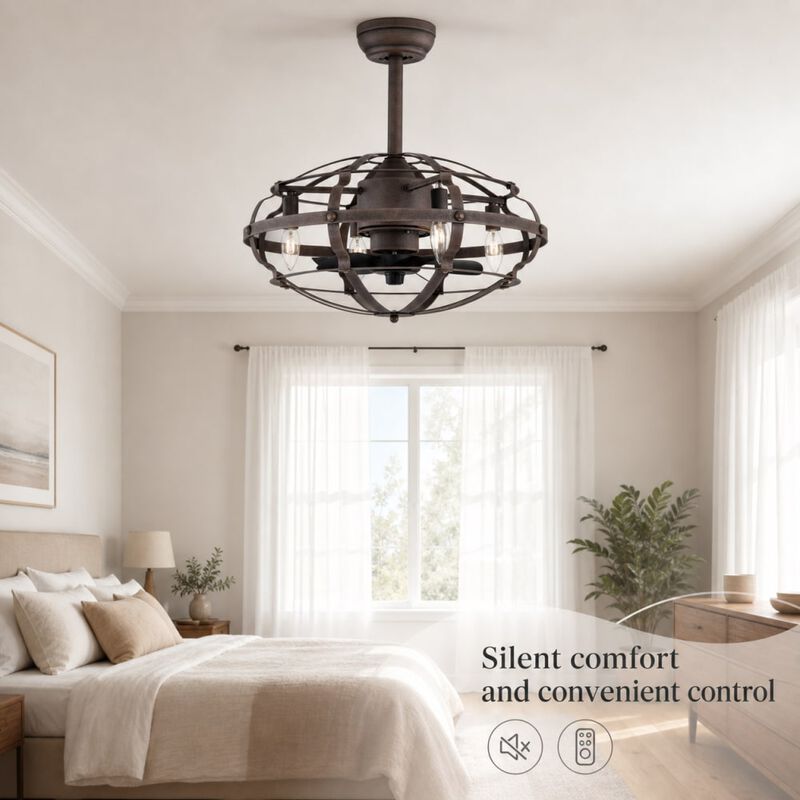 ELEMENT ACE 20.63 Inch Caged Ceiling Fan with Lights, Reversible Silent Fan for Farmhouse, Bedroom, Living Room, Bulbs Not Included image number 4