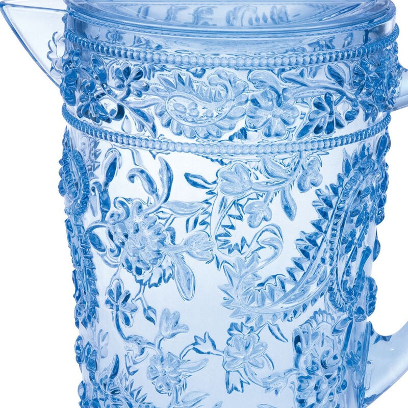 HomeRoots 2.5 Quart Blue Paisley Acrylic Pitcher image number 3