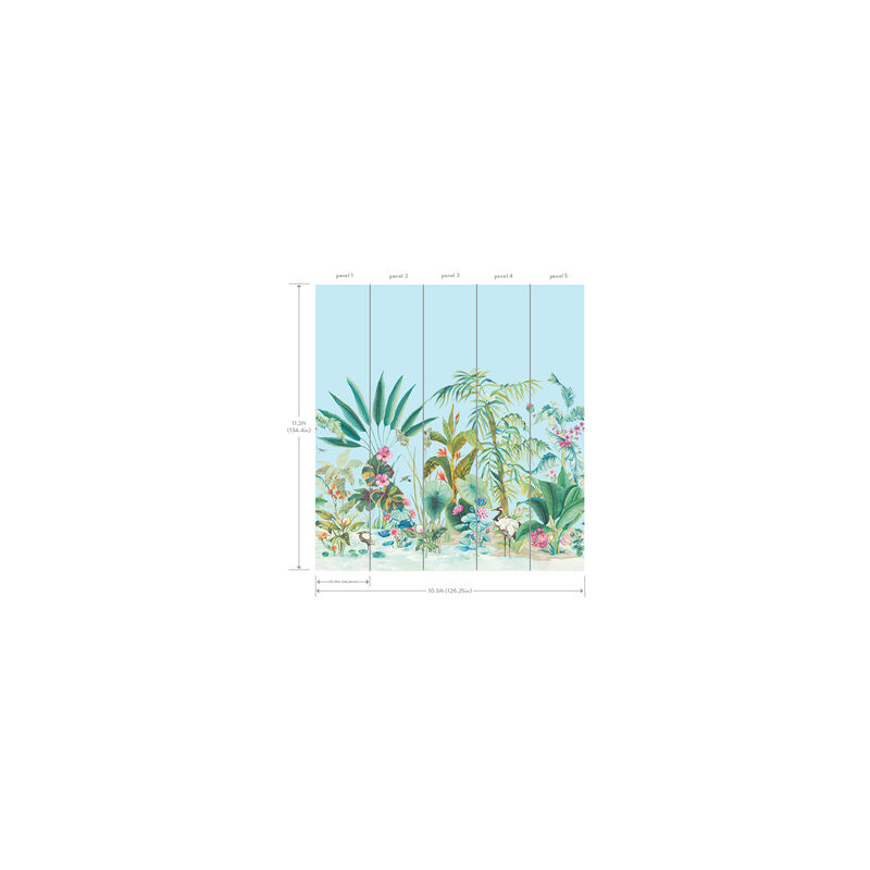 Tropical Panoramic Blue Wall Mural (Set of 2) image number 2