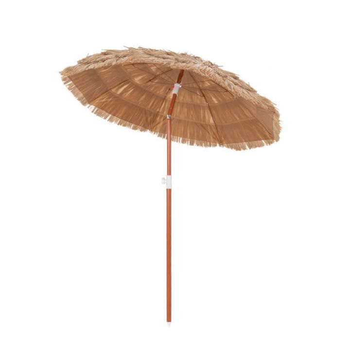 6 FT Thatched Beach Umbrella with Push Button Tilt Carrying Bag
