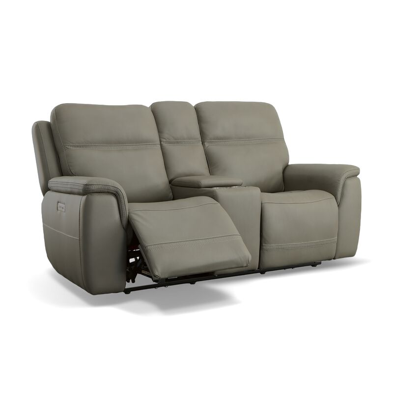 Sawyer Grey Power Reclining Loveseat with Console