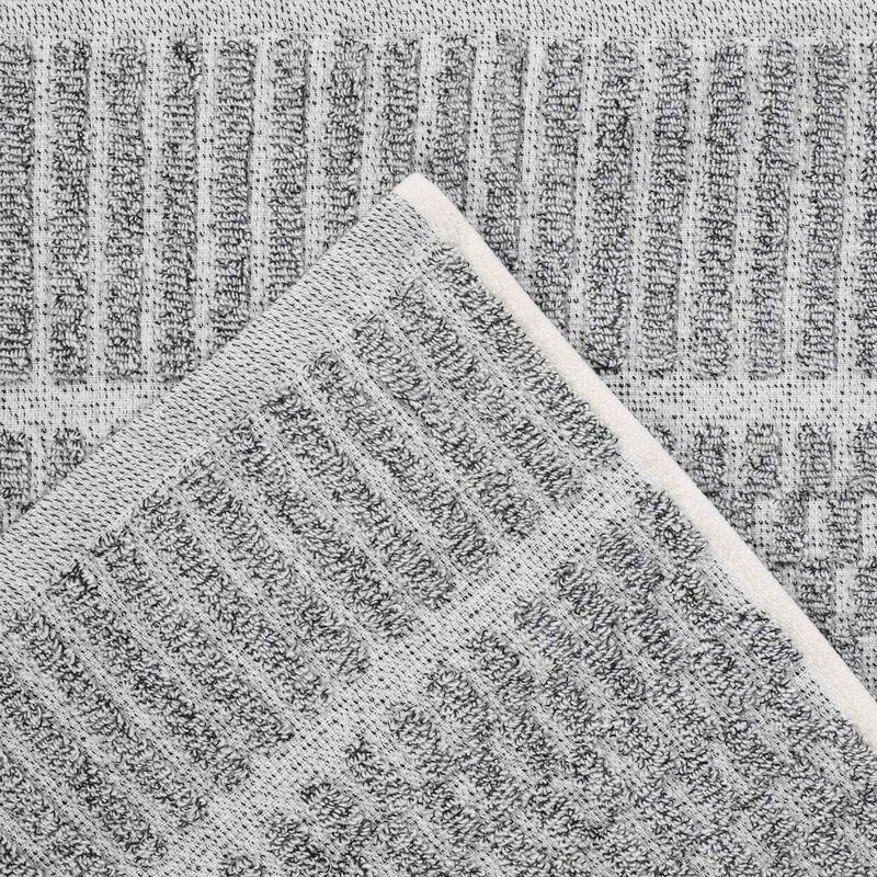 Cotton Blend Bathroom Towel Set with Checkered Pattern and Ribbed Border Design image number 2