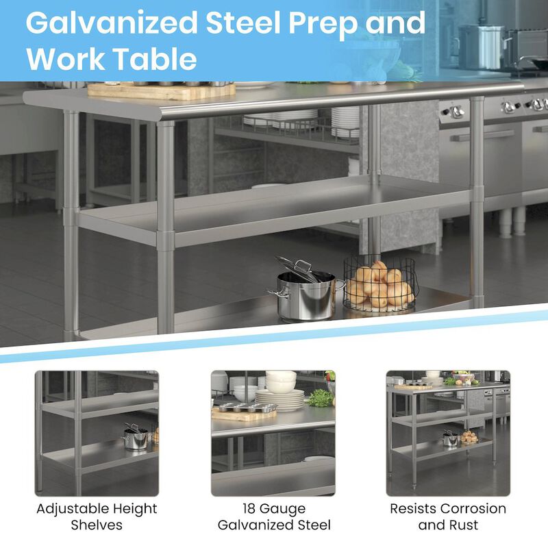 Flash Furniture Stainless Steel 18 Gauge Work Table with 2 Undershelves image number 6