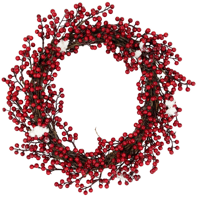 Red Berry with Frosted Accents Artificial Christmas Wreath  18-Inch  Unlit