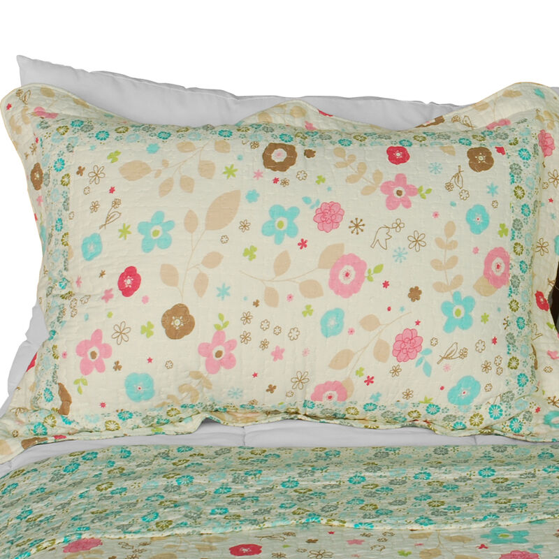 3-Piece Cotton Quilted Printed Quilt Set with Matching Pillow Shams image number 2