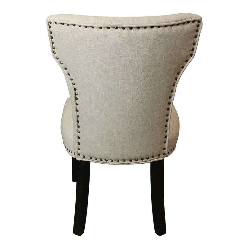 9-Piece Dining Set 8 Jill Dining Chairs in Ivory Fabric Antique Brown Legs