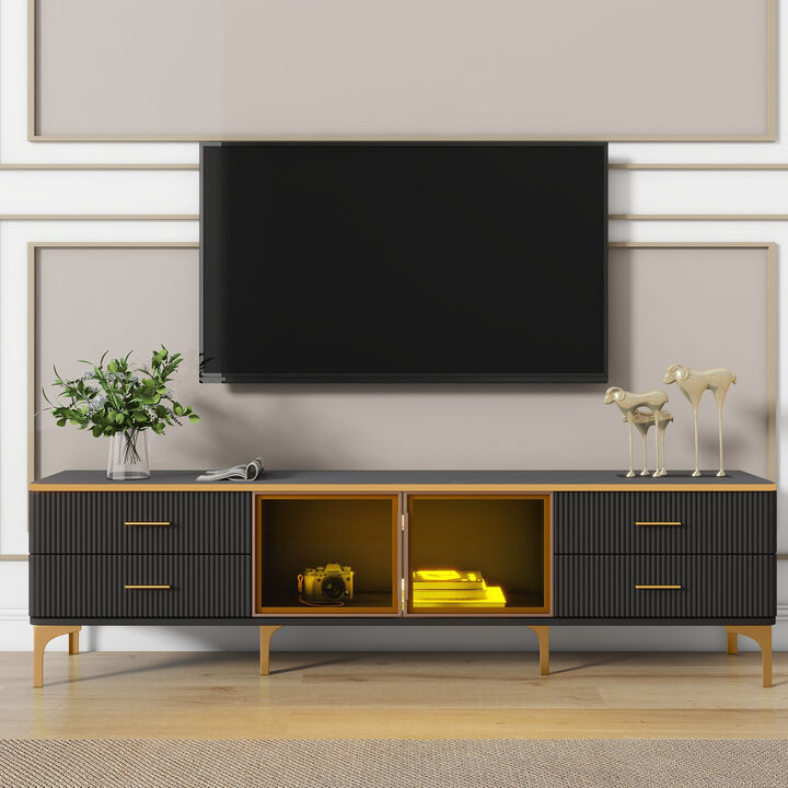 Merax Modern LED TV Stand with Marble-veined Table Top