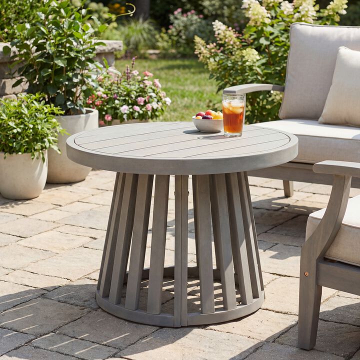 Solanya Modern Coastal Acacia Wood Indoor/Outdoor Pedestal Base Round Coffee Table