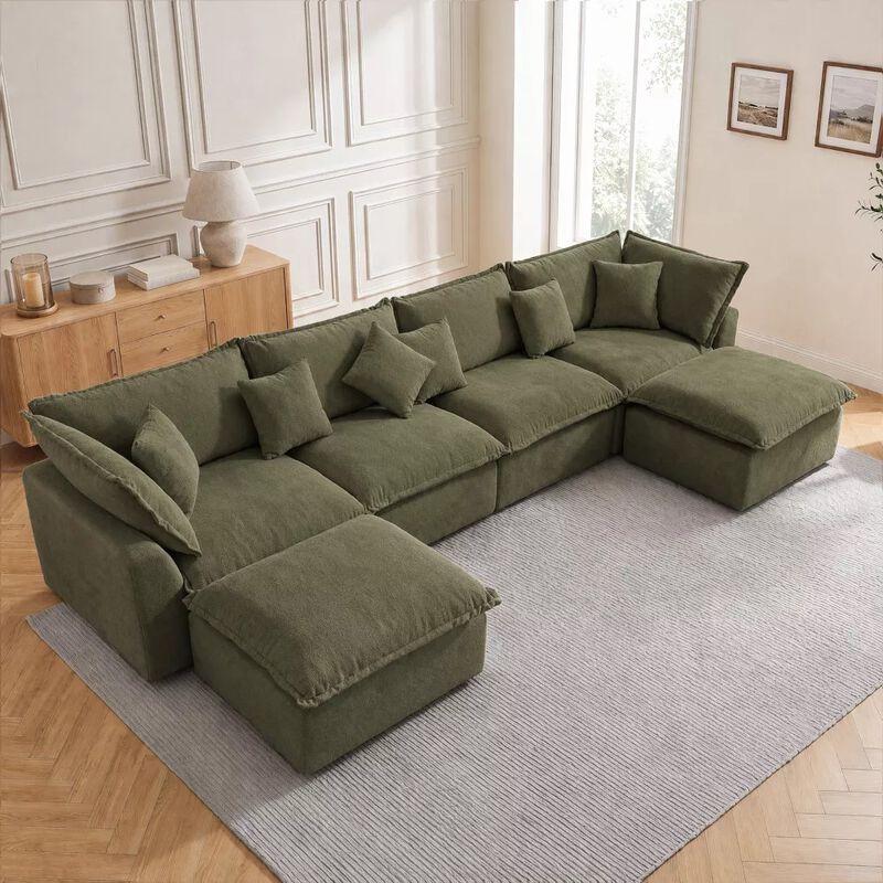 Vipbear 170 Inch Oversized Modular U Shaped Sectional Sofa with Movable Ottoman, Extra Deep Seats image number 8