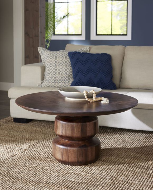 Virton Solid Wood Round Coffee Table in Smoked Brown