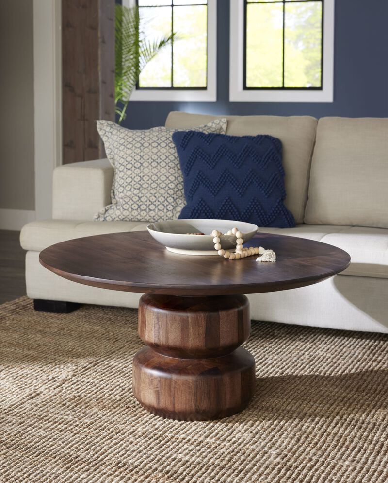 Virton Solid Wood Round Coffee Table in Smoked Brown image number 1