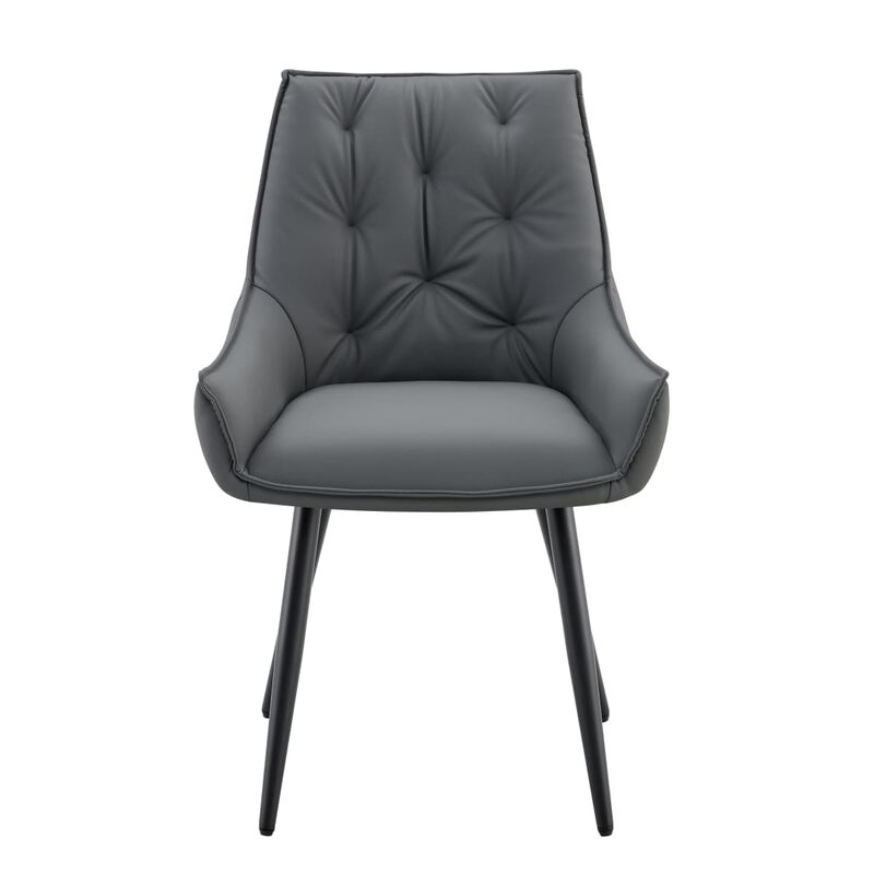Set of 2 PU leather dining chairs rectangular button tufted dining chair solid back modern metal leg kitchen dining chairs wipe clean image number 3