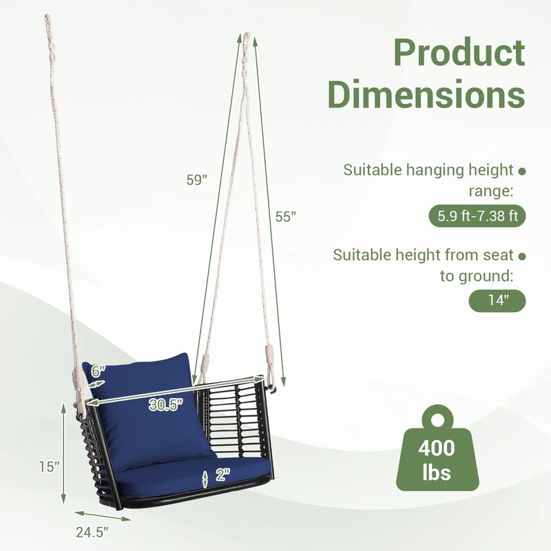 Mondawe Porch Swing Patio Hanging Rattan Chair with Zippered Cushions and Rope