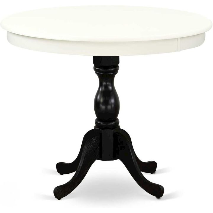 East West Furniture Antique 36" Round Kitchen Table for Small Space - Linen White Top & Black Pedestal