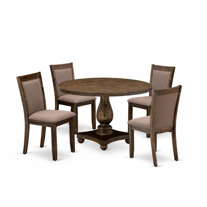 East West Furniture I2MZ5-748 5Pc Dinette Set - Round Table and 4 Parson Chairs - Distressed Jacobean Color
