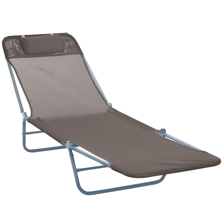 Outsunny Folding Chaise Lounge Chair, Pool Sun Tanning Chair, Outdoor Lounge Chair with 5-Position Reclining Back, Breathable Mesh Seat, Headrest for Beach, Yard, Patio, Brown