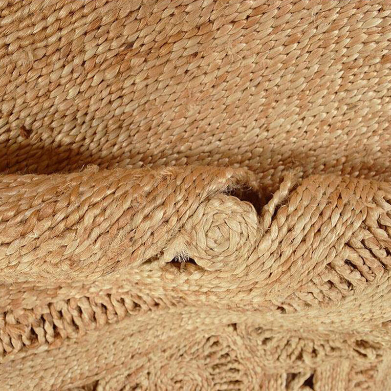 HAND WOVEN FLAT WEAVE KILIM JUTE ECO-FRIENDLY Oriental AREA RUGS- 5'x6''7', Oval Shape, Beige Color, Oriental, High Pile, Natural Fiber, Outdoor Indoor Handmade Area Rugs for Living Room (J00089)