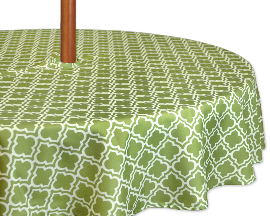 Green and White Lattice Patterned Round Tablecloth with Zipper 60”