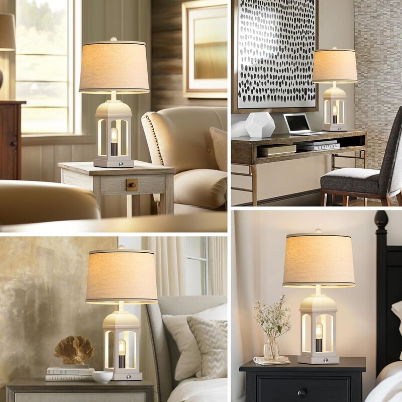 ELEMENT ACE Set of 2 3-Way Dimmable Rustic Table Lamps with USB A+C Charging Ports & Built-in Nightlight for Bedside Nightstand Bedroom Living Room Use image number 6