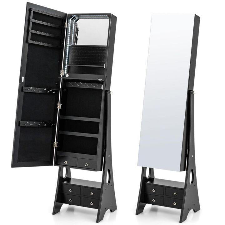 Hivvago Freestanding Full Length LED Mirrored Jewelry Armoire with 6 Drawers
