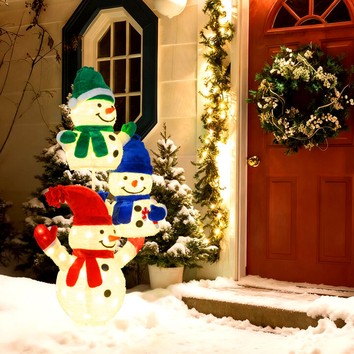 5-Foot Lighted Stacked Snowman Christmas Decoration with 110 LED Lights