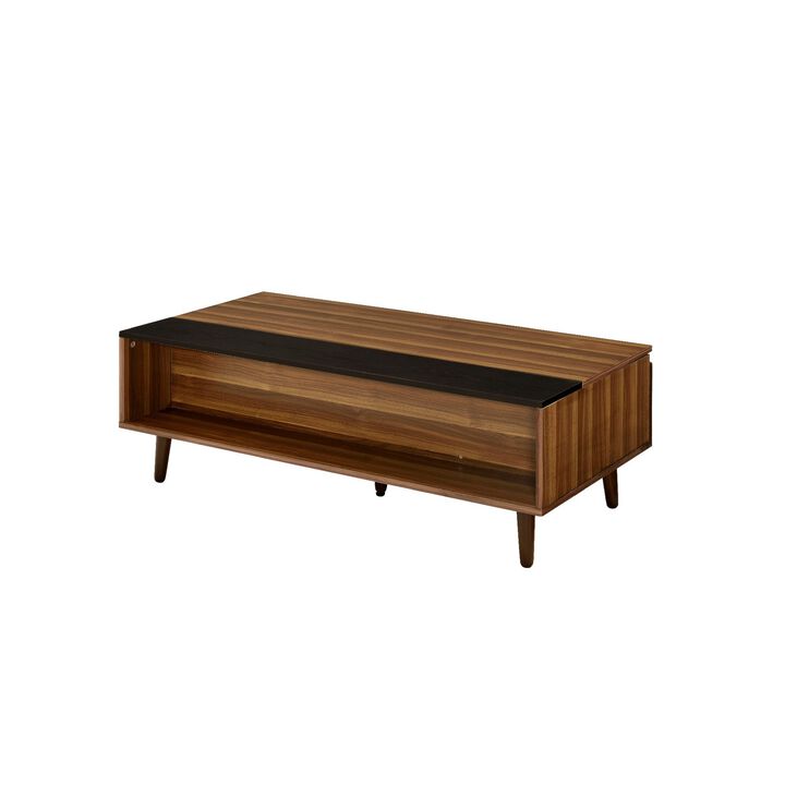 Wooden Coffee Table with Lift Top Storage and 1 Open Shelf, Walnut Brown-Benzara