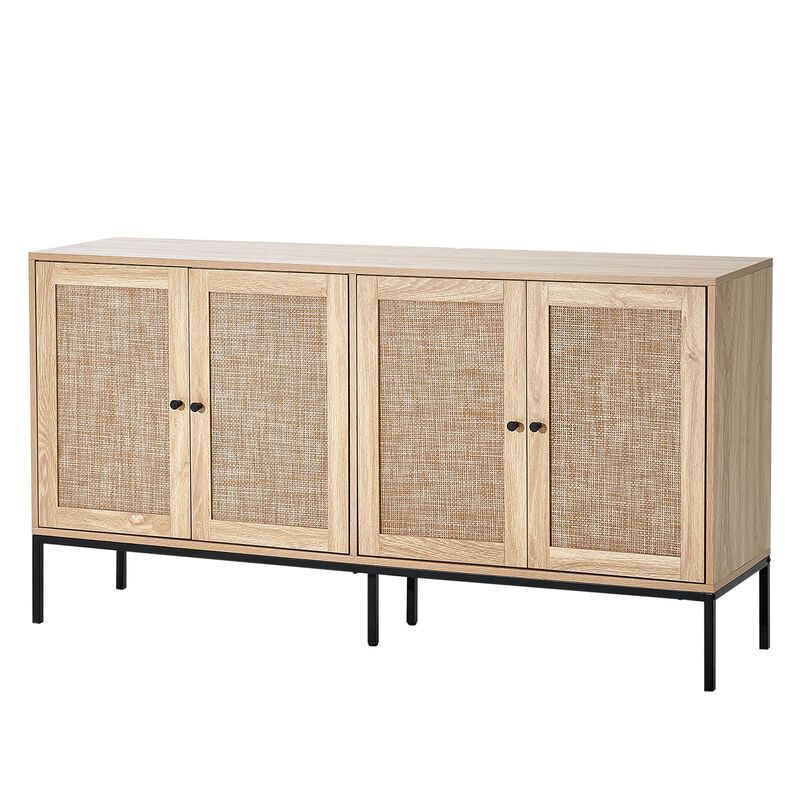 Rattan Storage Cabinet with 4 Magnetic Doors and Adjustable Shelves for Any Room