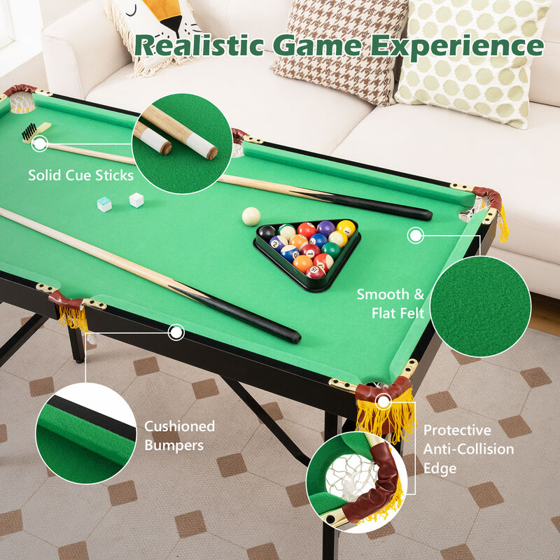 47-Inch Folding Billiard Table with Cues, Brush, and Chalk for Easy Storage
