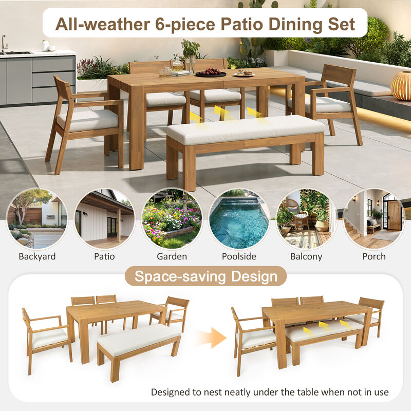 Whisen 6-Piece Rustic Outdoor Dining Set with Cushions image number 6