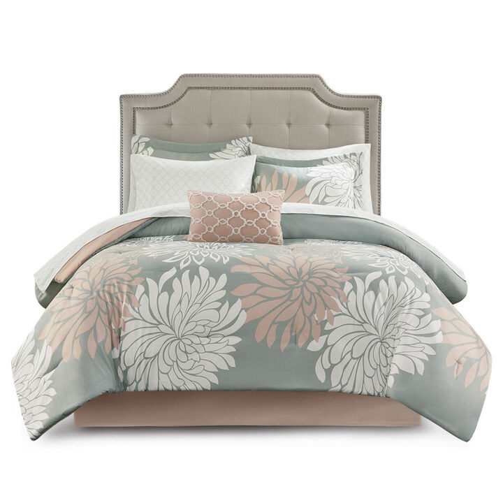 Gracie Mills Willie 9-Piece Floral Comforter Set with Cotton Sheets