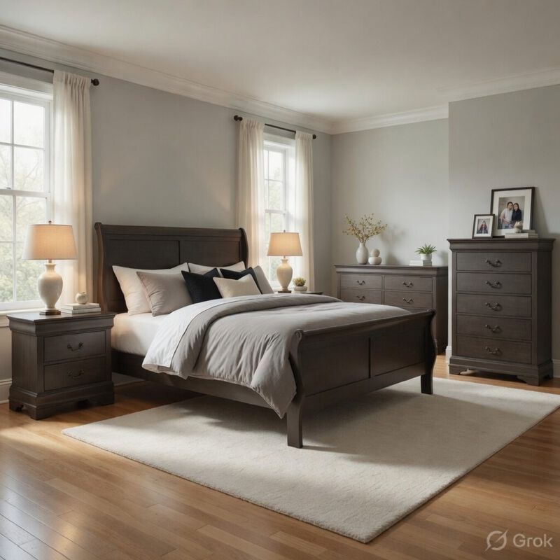 Queen Size Bedroom Set, Gray Finish, Panel Headboard, 5-Piece Set with Bed, 2 Nightstands, Dresser and Chest image number 8