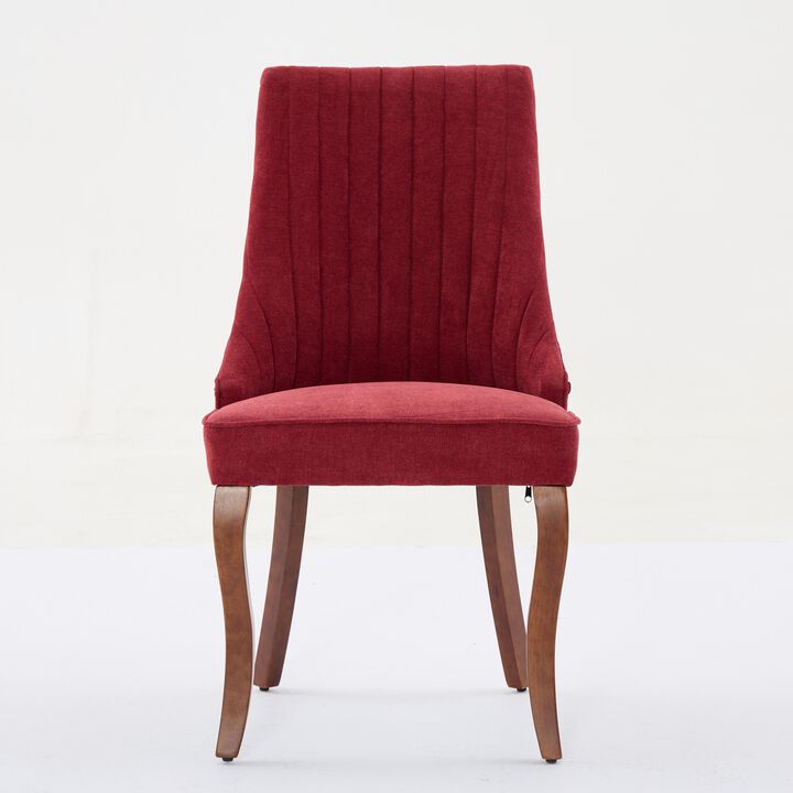 Whisen 2-Piece 25inch Dining Chairs, Rayon Linen Upholstered Channel Tufted with Curved Solid Wood Legs for Kitchen Dining Room