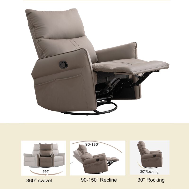 Mondawe 360 &deg; Swivel Nursery Rocking Swivel Recliner Chair, Glider Chair with Side Pocket