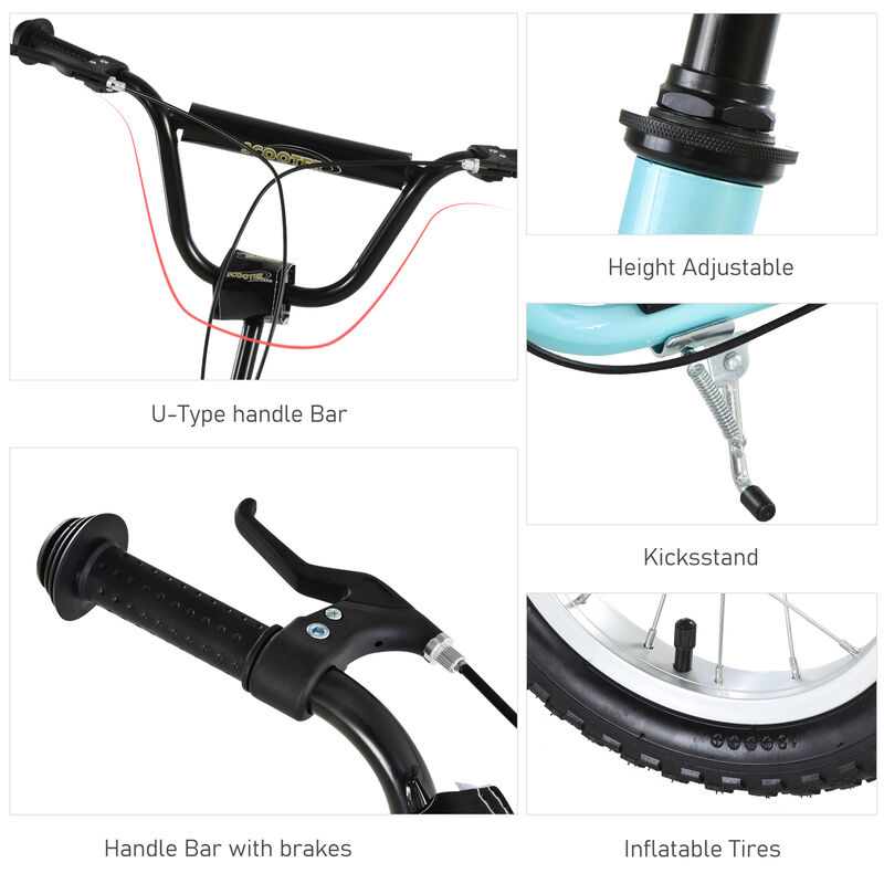 BreeBe Youth Scooter Front and Rear Caliper Dual Brakes 12-Inch Inflatable Front Wheel Ride On Toy image number 6