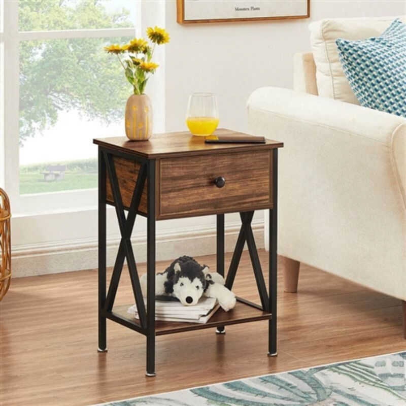 Set of 2 End Tables With 1 Drawer For Living Room And Bedroom