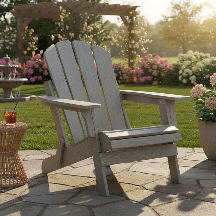 Wooden Oversize Outdoor Folding Adirondack Chair with BackRest & SeatBoard, Wood Patio Chair
