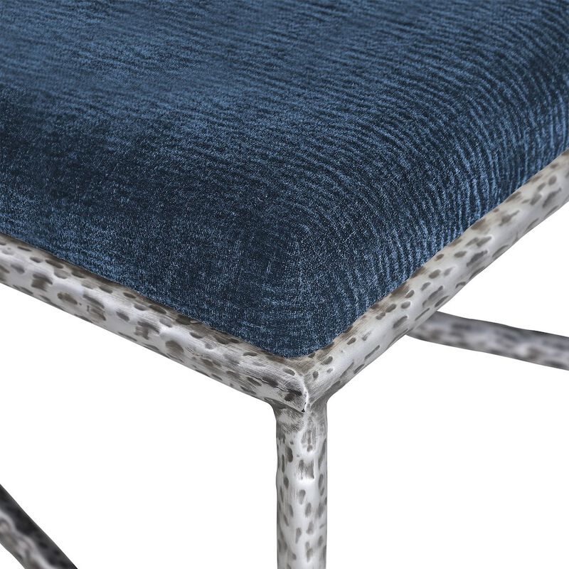 Meridian Furniture Valley Navy Chenille Fabric Bench