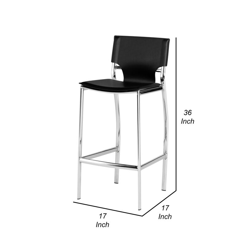Jan 25 Inch Counter Height Chairs, Set of 2, Gray Faux Leather, Chrome Metal Legs - Benzara image number 4